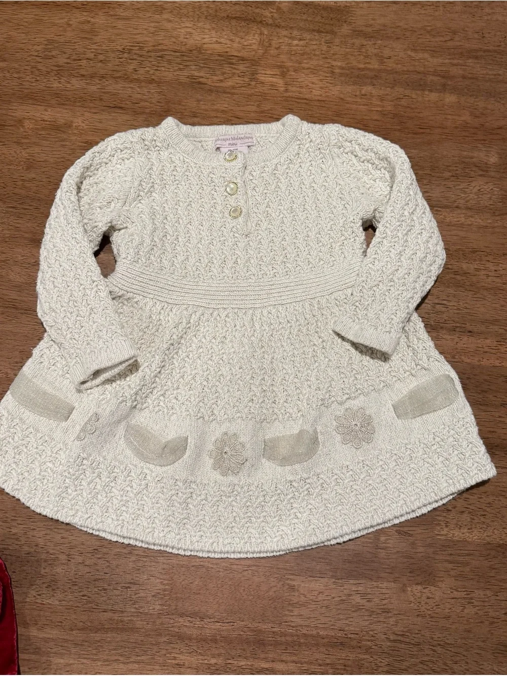Carter's Velvet Red Puff-Sleeve Top with Ivory Knit Dress & Sherpa Jacket